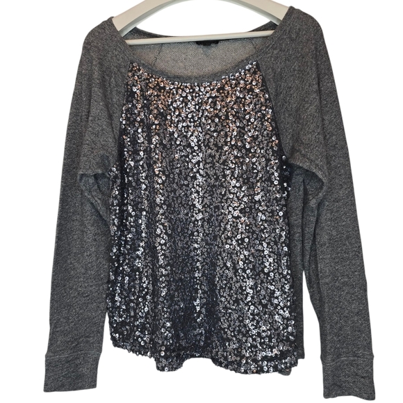 EXPRESS Gray Sequin Raglan Sweatshirt Women's Medium Cozy Cotton Glam Y2K Trendy - Picture 2 of 8